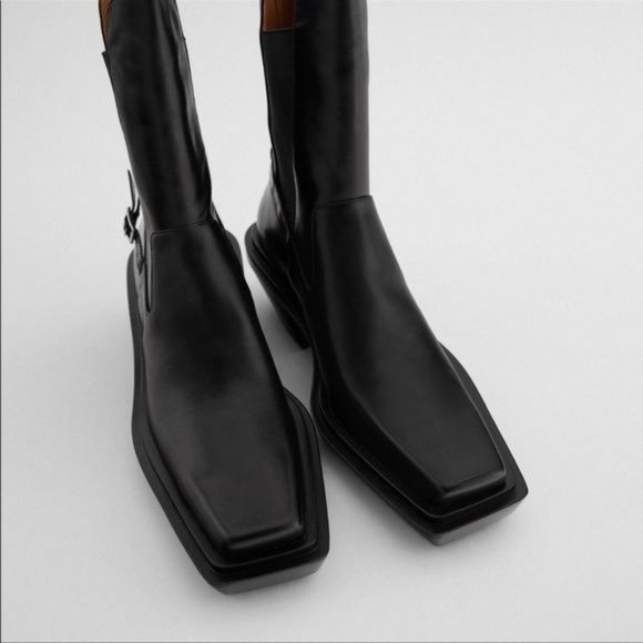 NWOT ZARA LEATHER SQUARE TOE  BOOTS Size  US7.5 EU38 - Picture 4 of 10